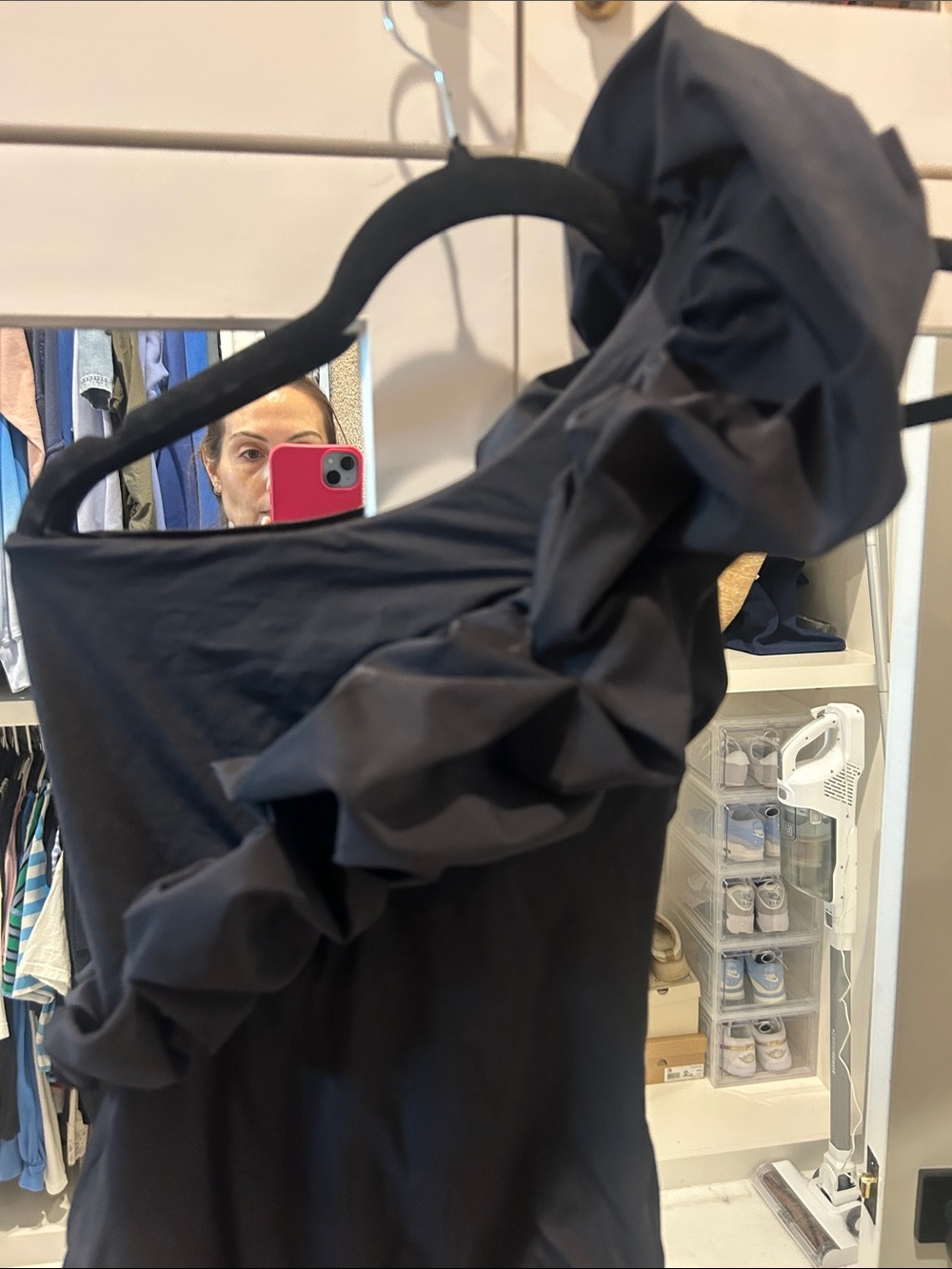 One-Shoulder Black Ruffled Bathing Suit - Picture 2 of 5